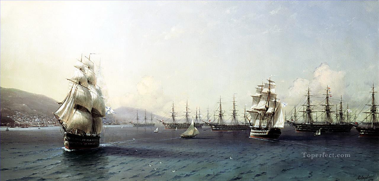 black sea fleet in the bay of feodosia just before the crimean war Ivan Aivazovsky Oil Paintings